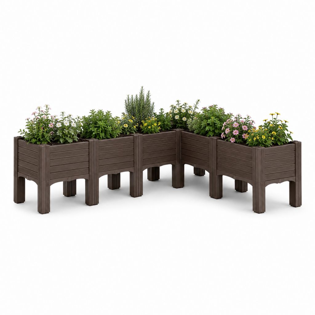 Lot de 5 jardinières surélevées marron en polypropylène effet bois 40 x 40 x 44 cm