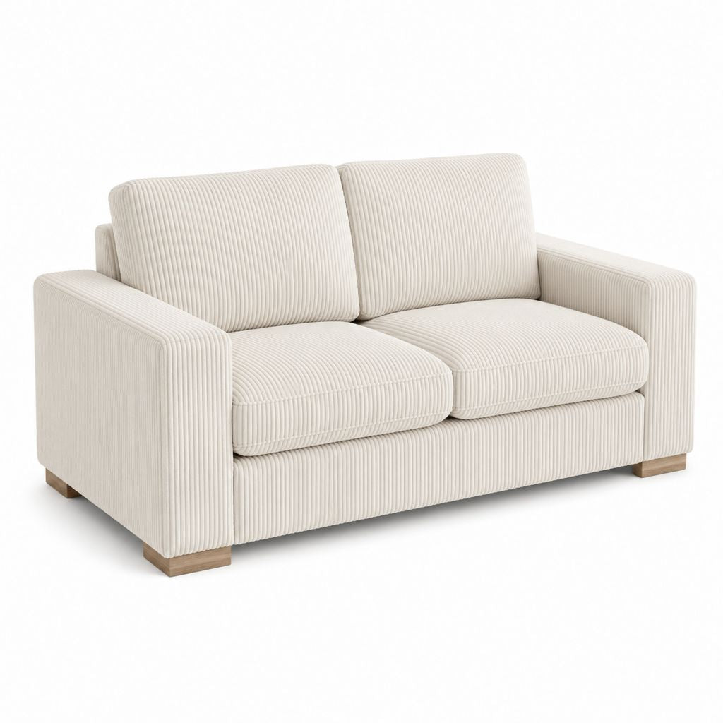 Canapé 2 places crème en velours côtelé polyester avec pieds en bois massif 160 x 88 x 85 cm