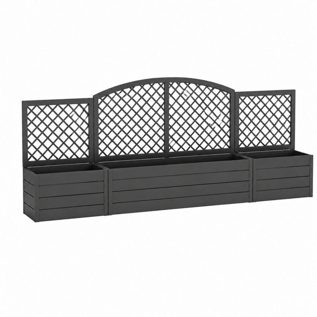 Lot de 3 jardinières avec treillis noir en polypropylène 200 x 30 x 140 cm