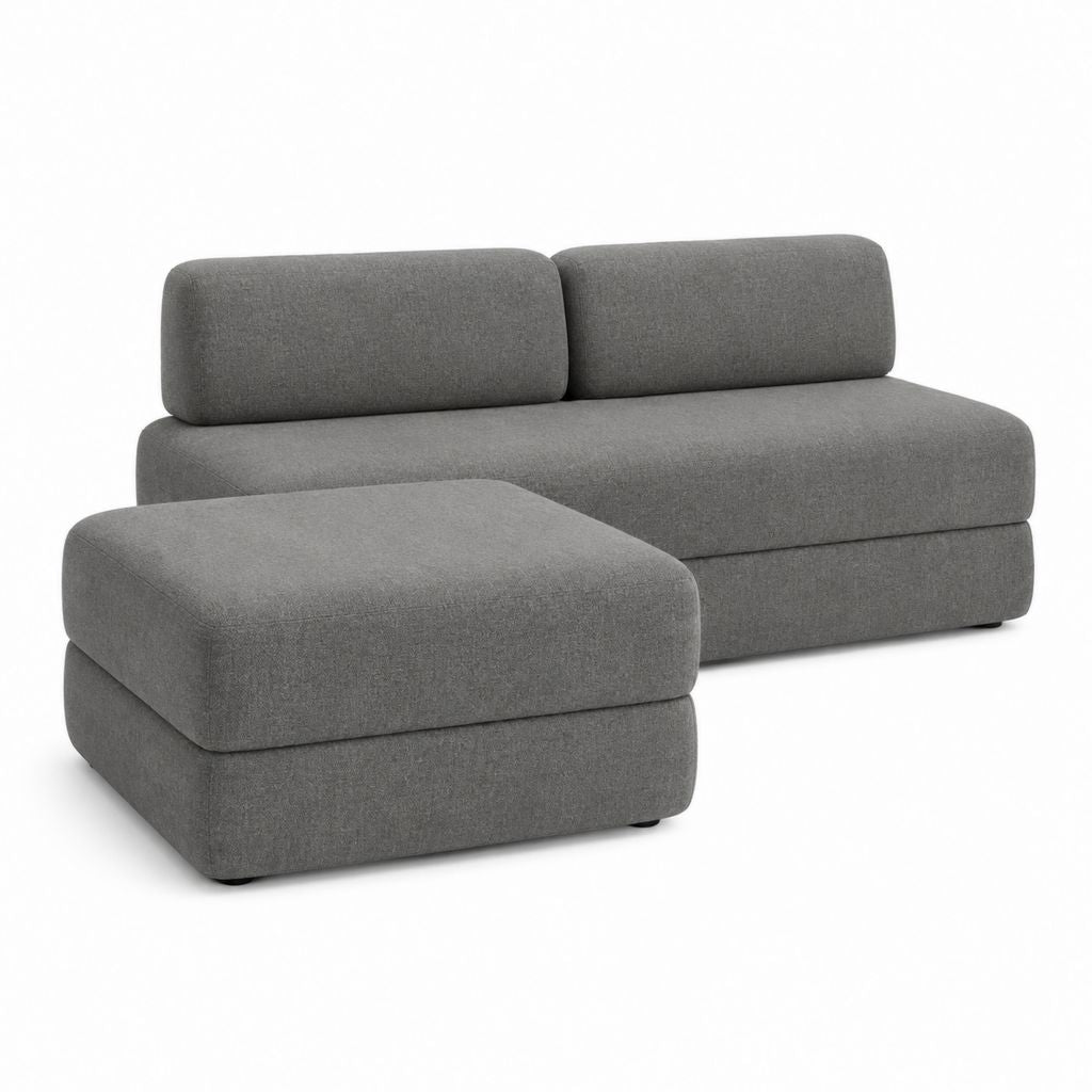 Canapé 2 places avec pouf gris en polyester 200 x 95 x 75 cm