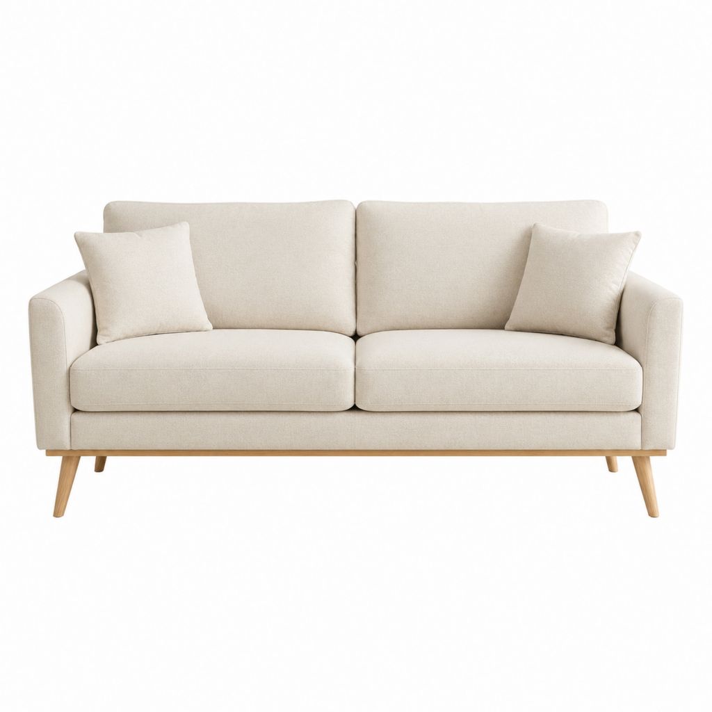 Canapé droit 2 places beige en polyester avec pieds en bois massif 180 x 85 x 85 cm