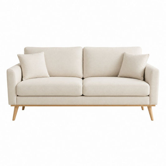 Canapé droit 2 places beige en polyester avec pieds en bois massif 180 x 85 x 85 cm