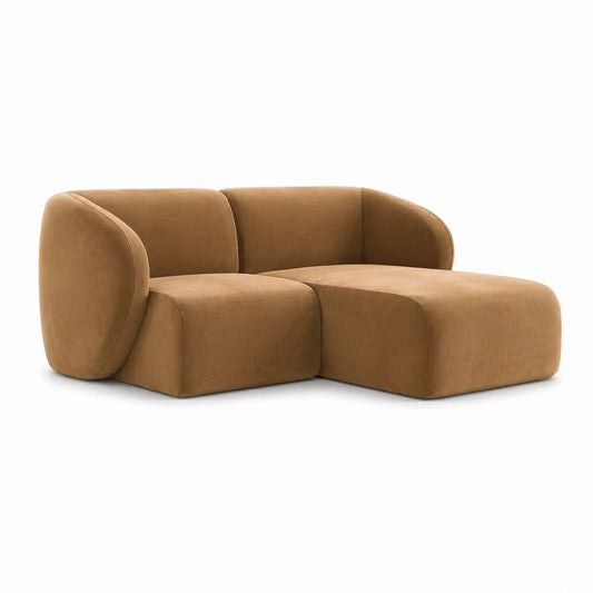 Canapé 2 places modulable brun en polyester effet velours avec accoudoirs arrondis 200 x 100 x 72 cm