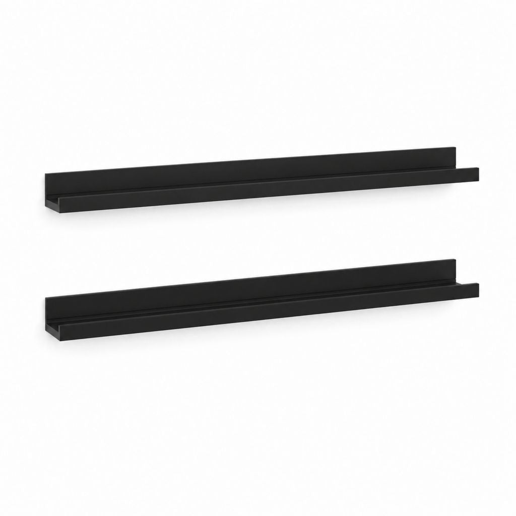 Lot de 2 étagères murales noires en MDF rectangulaires 80 x 10 x 5 cm