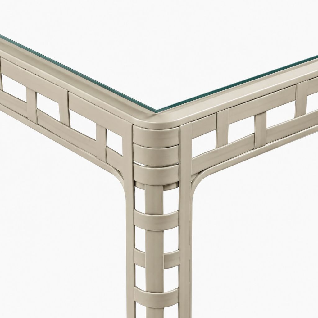 Table de jardin rectangulaire beige en aluminium et verre trempé 120 x 80 x 75 cm