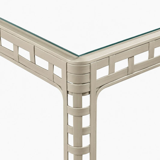 Table de jardin rectangulaire beige en aluminium et verre trempé 120 x 80 x 75 cm