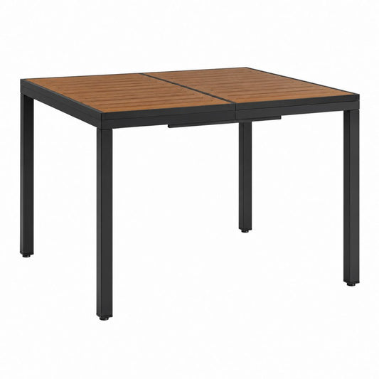 Table de jardin extensible noire et marron en aluminium et composite bois-plastique 180/240 x 100 x 75 cm