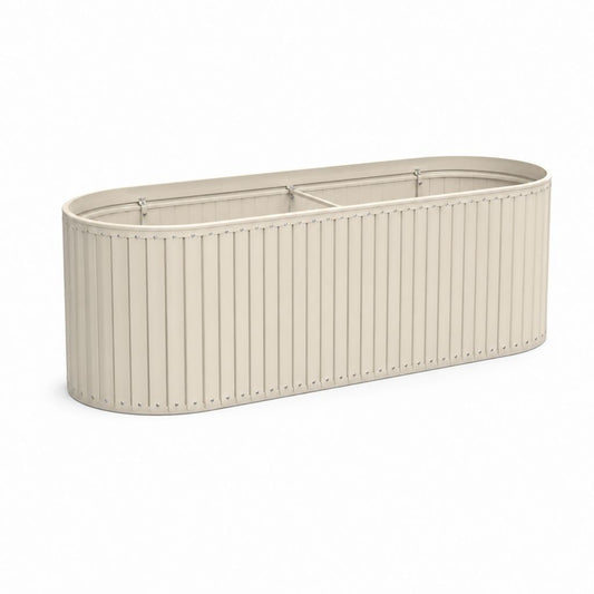 Jardinière de jardin ovale beige en acier galvanisé 180 x 60 x 80 cm