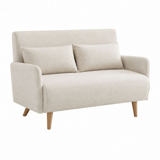 Canapé 2 places beige en polyester avec pieds en bois massif 140 x 82 x 84 cm