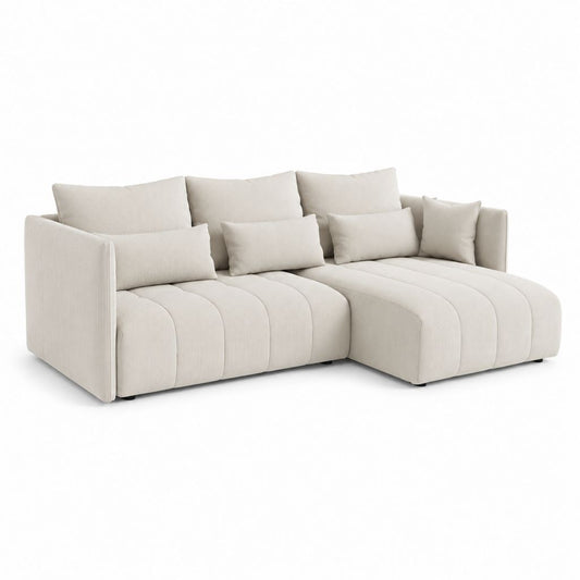 Canapé d'angle 3 places avec méridienne droite beige en polyester côtelé 280 x 165 x 82 cm