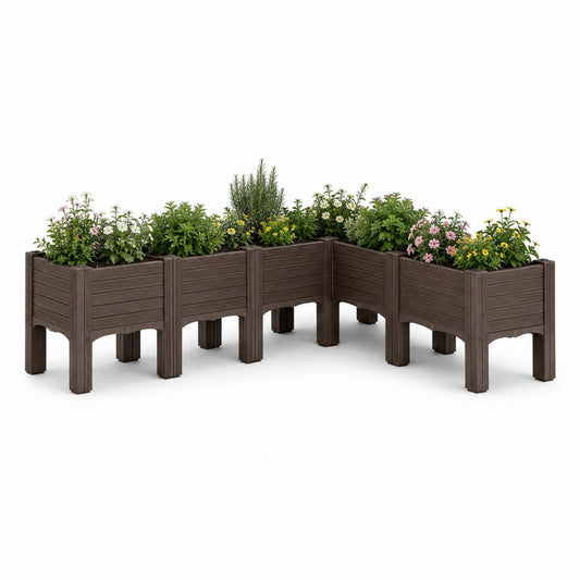 Lot de 5 jardinières surélevées marron en polypropylène effet bois 40 x 40 x 44 cm
