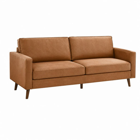 Canapé droit 3 places camel en cuir synthétique PU 180 x 84 x 86 cm