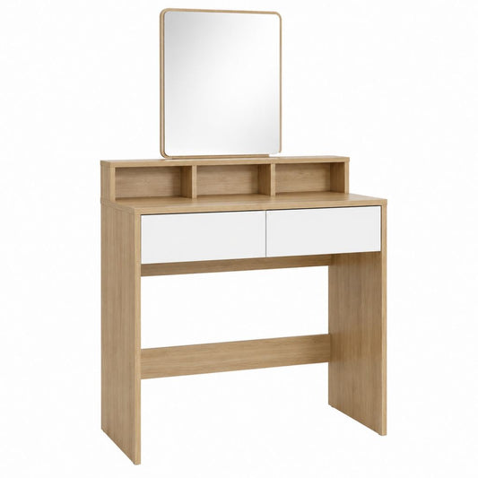 Coiffeuse avec miroir chêne clair et blanc en panneaux de particules 80 x 40 x 135 cm