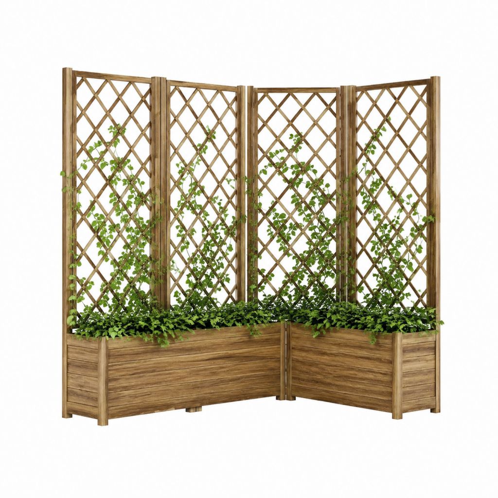 Jardinière d'angle avec treillis en bois de sapin marron 160 x 40 x 180 cm