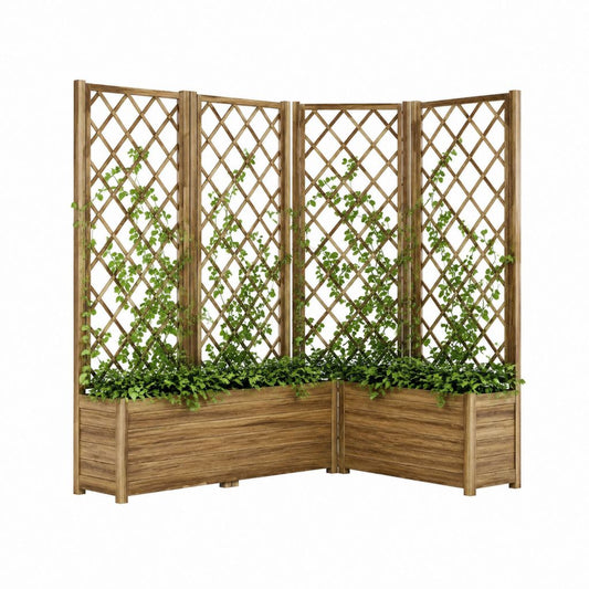 Jardinière d'angle avec treillis en bois de sapin marron 160 x 40 x 180 cm