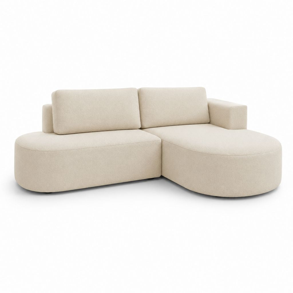 Canapé d'angle 2 places avec méridienne droite beige en polyester 220 x 150 x 78 cm