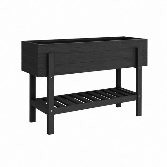 Jardinière surélevée rectangulaire noire en composite WPC 100 x 43 x 100 cm avec étagère
