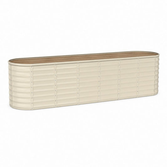 Jardinière surélevée ovale beige en acier galvanisé 240 x 60 x 60 cm