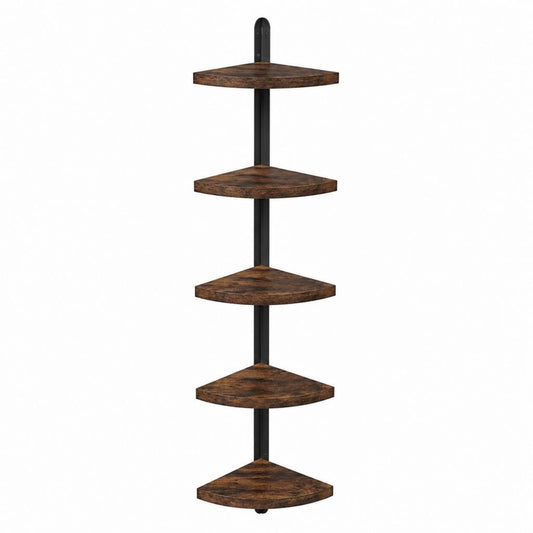 Étagère murale d'angle 5 niveaux marron foncé et noir en panneaux MDF et acier 30 x 30 x 120 cm