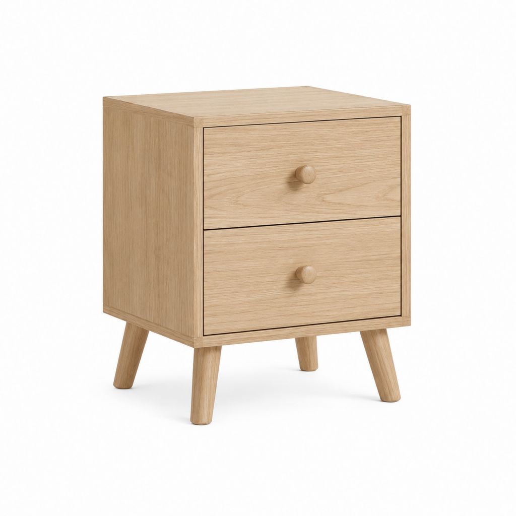 Table de chevet 2 tiroirs chêne clair en panneaux MDF plaqués chêne 45 x 35 x 60 cm