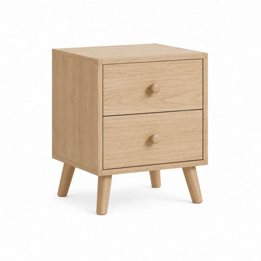 Table de chevet 2 tiroirs chêne clair en panneaux MDF plaqués chêne 45 x 35 x 60 cm