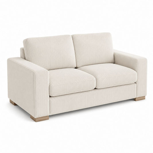 Canapé 2 places crème en velours côtelé polyester avec pieds en bois massif 160 x 88 x 85 cm